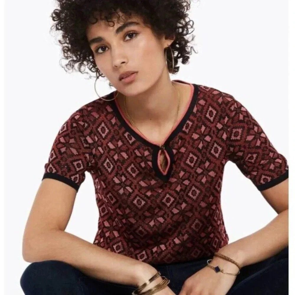 Scotch & Soda Womens Retro Short Sleeve Metallic Tennis Sweater Small